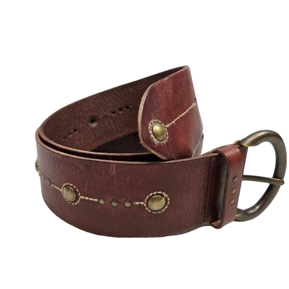 Vintage‎ Fossil Wide Leather Studded Belt Unisex - Picture 1 of 10